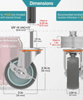 Dimensions illustration for Super Smooth Rolling 3 Inch Caster Wheels Set Of Four Heavy Duty Rubber Casters With Threaded Stem 660 Pound Capacity.