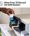 Person refilling ink on Smart Tank 5000 Wireless All In One Ink Tank Printer With Scanner And Copier, Cartridge Free Refill System