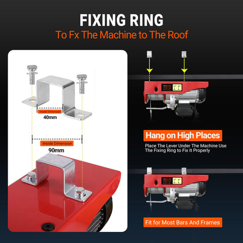 Beefy 110V Electric Hoist Winch 440 Lbs Capacity fixing ring and mounting instructions, 14 Ft Wired Control