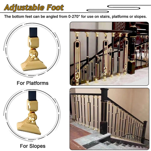 Built Tough Aluminum Stair Spindles With 270 Degree Pivot Brackets For Deck Or Patio DIY Railings Plus Ten Flexible Baluster Posts adjustable foot for stairs and platforms.