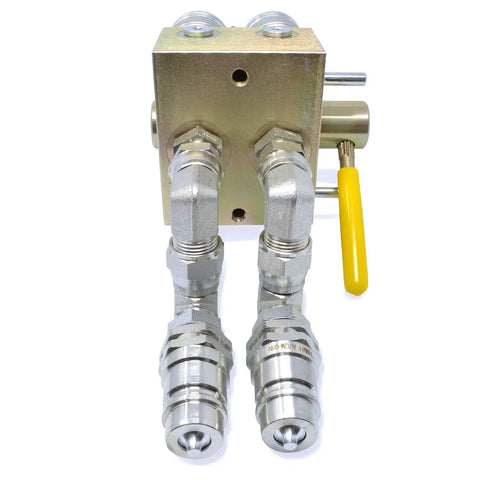 Manual Hydraulic Multiplier With SCV Splitter Diverter Valve, Couplers And AG Fittings For Farm Hydraulics, 45 Degree Handle