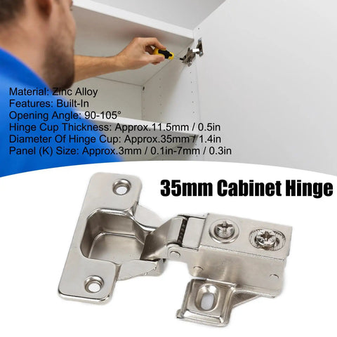 Close-up of 35mm Short Arm Inset Hinges Featuring Breezy Soft Close Hydraulic Damper for hidden cabinet installation.