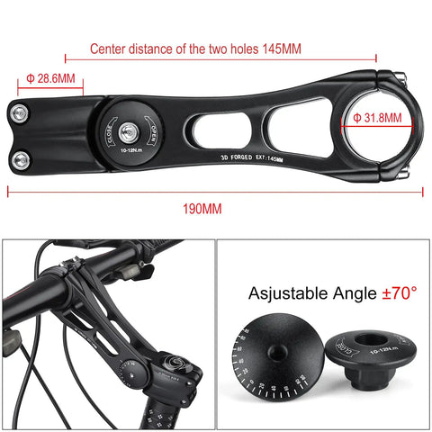 Adjustable MTB Stem 31.8mm 70 Degree Riser For Handlebar 90 110 145mm Length Options Aluminum Alloy Mountain Bike Stem Extender