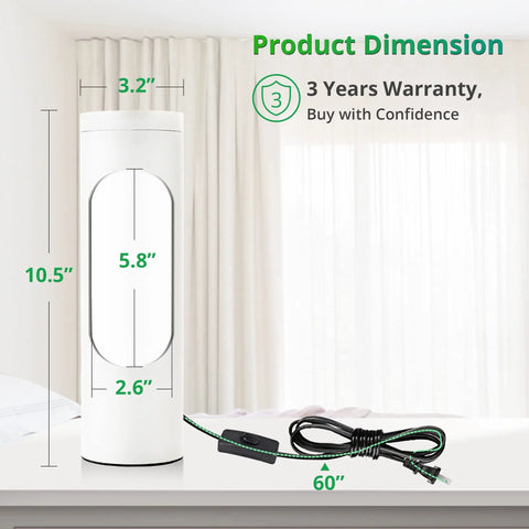 Shabbos Friendly Kosher Lamp For Living Room And Bedroom Twist Top LED Table Lamp dimensions and warranty details shown