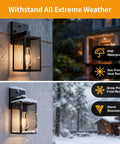 Dusk To Dawn Outdoor Wall Light With Automatic Sensor Solid Black Metal Coach Lantern Waterproof Porch Fixture showcasing rain and snow resistance