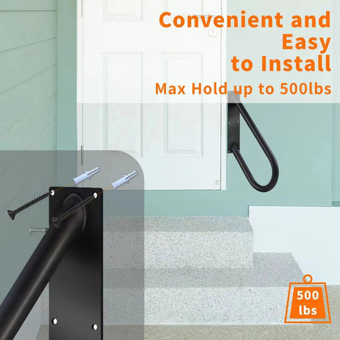 Rugged 20 Inch Wall Mount Hand Rail For Outdoor Steps Non Slip U Shape Stair Railing supports up to 500lbs