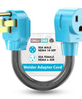 Heavy Duty 50 Amp Welder Adapter Cord 14-50P Male To 6-50R Female, 8 AWG STW Cable, 12500 Watt, 250V, Right Angle Plug visible