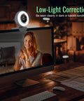 Flawless 1080p USB Webcam Featuring Built In Noise Reducing Mic And Tri Color Adjustable Ring Light on a computer for low-light video streaming.