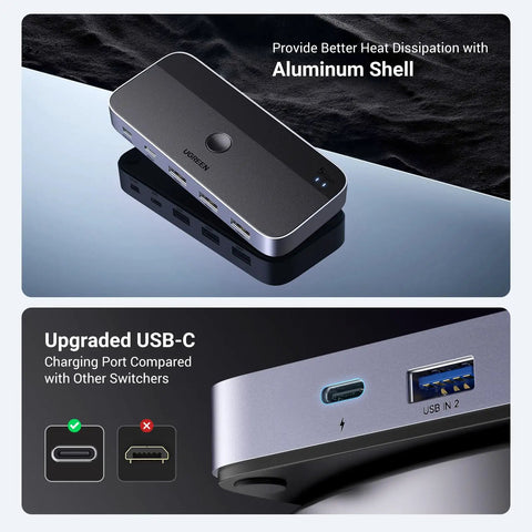 USB Three Point Zero Switch For Two PCs To Share Keyboard Mouse Printer Scanner And Other USB Devices with aluminum shell