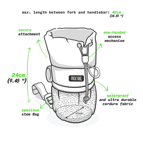 Illustration of Bongo Bike Handlebar Bag Water Resistant Cordura 1000D Front Stem Bag With Water Bottle Holder Secure Attachment