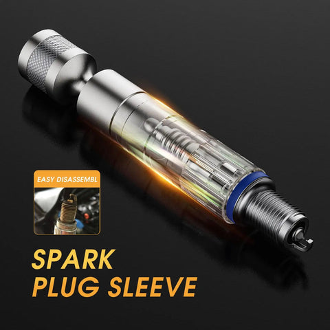 Heavy Duty 3/8 Inch Drive Spark Plug Socket Set With Magnetic Rotary Receptacles shown with easy disassemble feature