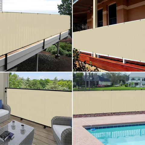 3x10 Balcony Privacy Screen For Deck And Patio Outdoor Mesh Fence Cover With Zip Ties UV Protected Beige Privacy Shield installed