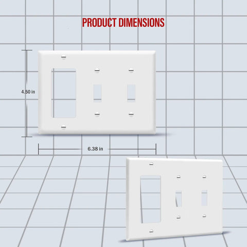 Three-Gang Combination Wall Plate With Double Toggle And Single Decorator Rocker Switch Cutouts, Polycarbonate, 4.5x6.38 in
