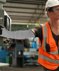 Heavy Duty Cut Resistant Arm Sleeves With Thumb Hole For Welding And Mechanics Tough As Nails Anti Scratch Forearm Guards at work on a machine.