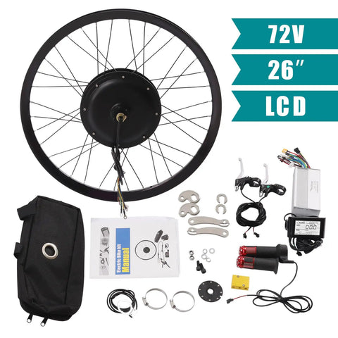 26 Inch Electric Bicycle Conversion Kit With 72V 2000W Rear Hub Motor Plug And Play LCD Display Pedal Assist Sensor components