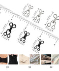 Top Shelf 100 Pair Metal Hook And Eye Fasteners With Hidden Sewing Closures In Black And Silver Rustproof Garment Closures displayed with size measurements.