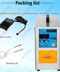Built Tough Heavy Hitter Induction Heater 15KW 30 To 100Khz 200 To 600A for metal melting, includes heating host, induction coils, and foot switch.
