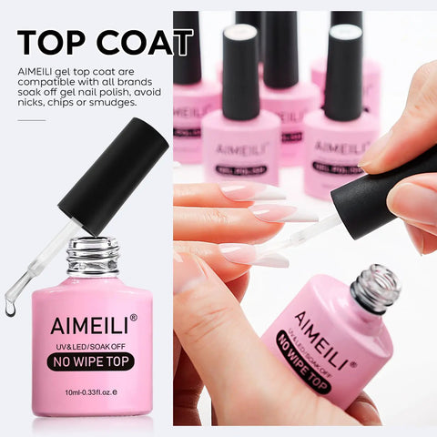 Applying HEMA Free All In One Rubber Base Gel And No Wipe Top Coat Kit Set Soak Off UV LED Clear Gel Nail Polish 10ml bottle