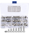 Top Notch 90 Piece Stainless Steel Hex Cap Screw Assortment Kit With Matching Nuts Includes 1/4 20 UNC Size Plus Rust Proof 304 Build For Heavy Duty Home Auto And Outdoor Repair Projects Guaranteed To Perform, case with assorted screws and nuts