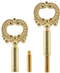 Solid Brass Lamp Knob Replacement With Half Inch Extension Screw On On Off Switch Twist Dial For Table And Floor Lamp Repair 2 Pack showing decorative key-shaped knobs.