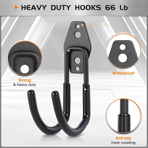 Heavy Duty Wall Mounted Hose Hanger 2 Pack Rustproof Metal Hose Holder With Screws For Outdoor Use In Garage Garden And Yard Holds Up To 66lbs Anti Scratch PVC Coated Black