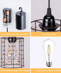 Super Lit Battery Operated Hanging Chandelier Crafted From Twisted Copper And Glowing Gold Beads 5By6 Inch Pendant Lamp components, battery and light socket.