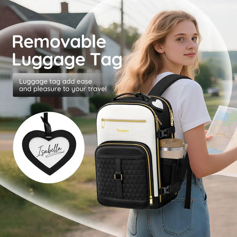 Carry On Travel Backpack With Shoe Compartment And Luggage Tag, TSA Approved Personal Item Bag For Women And Teens, Black, outdoor scene