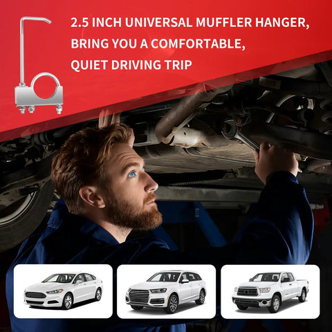 Mechanic installing 2.5 Inch Exhaust Hanger Kit With Clamp Adjustable Exhaust Pipe Hangers For Vibration Damping