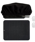 CPAP Protector Mat And Dust Cover Set With 2 Hose Plugs, waterproof black mat and cover for nightstand, unit protection