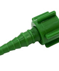 Green plastic oxygen tubing swivel nipple Christmas-tree connector, side view