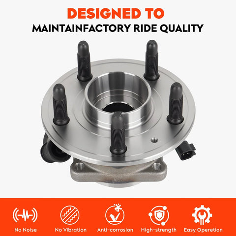 Rear Wheel Bearing And Hub Assembly For Chevy Equinox 2010 2017 And GMC Terrain 2010 2017 With ABS 5 Lug 30 Spline 6.18 Inch Flange Diameter Replacement 512440, showcasing front view with 5 lug bolts and ABS sensor attachment.