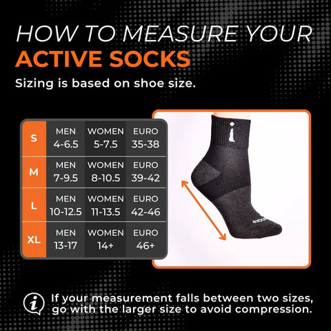 Sizing chart for Active Socks For Foot Circulation And Joint Pain Relief For Women And Men Ankle Length, showing shoe sizes.