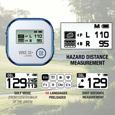 Image showing 3S Plus Talking Golf GPS Rangefinder With Clip On Hat Mount Slope On Off Audible Yardage To Front Center And Back Display