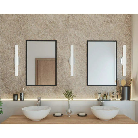Bathroom with LED Vanity Light 22 Inch With Etched White Glass Brushed Nickel Finish Luxe Bath Fixture For Powder Room Dimmable Integrated LED.