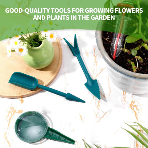 Compact Mini Handheld Seed Spreader Kit With Four Seeders Two Shovels And Five Seed Boxes Grab And Go Garden Seeder Tool Set displayed