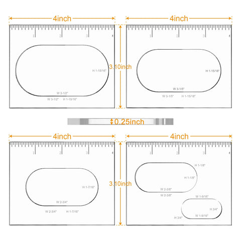 Oval Inlay Router Template Set For Woodworking, 4 Pcs Elliptical Jig Templates With 4 Inch Ruler, displayed in grid layout.
