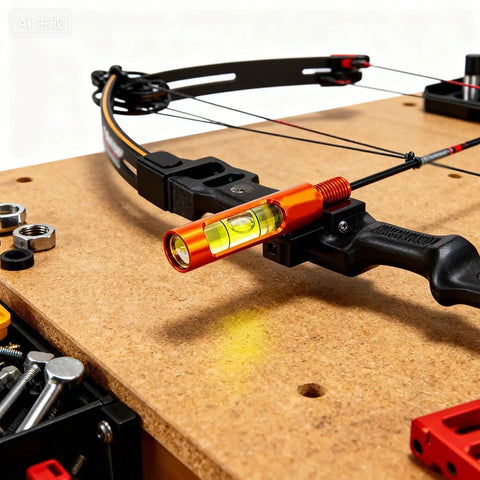 Two Pack Bow Leveling Kit For Compound Bow Direct Mount Alignment Tools showing aluminum leveler on bow setup for tuning
