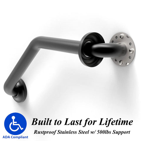 16 Inch Angled Shower Grab Bar ADA Compliant With 500 Lb Load Capacity Glacier Collection Brushed Nickel Finish on Wall