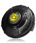 Brake Fluid Cap Replacement For Honda Master Cylinder Reservoir That Fits Accord Civic CR V S2000 Like A Glove No Fuss, OEM 46662-SLE-J01 46662-SDC-A02, Durable Car Accessory With Easy Install, Premium Quality Cap, shown in black ABS with engraved warnings and yellow icon