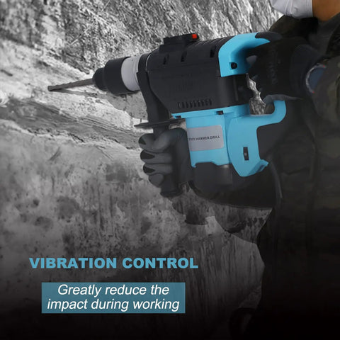 High Impact Rotary Hammer 1100 Watt Sds Plus Hammer Drill with anti-vibration grip used for concrete drilling.