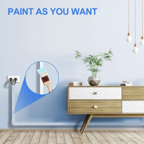 113 Inch Cord Hider for Wall Wires shown painted over, blending into a stylish room with a wooden side table and decor.