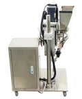 Rock Solid Semi Automatic Powder Filling Machine Crafted From Heavy Duty Stainless Steel With No Fuss Touchscreen Setup Perfect For Quick Desktop Packing Tasks Smooth Stepper Motor Drives, front view.