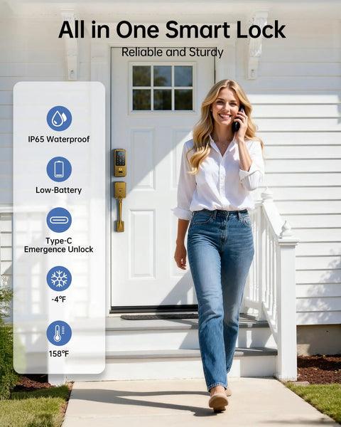 Slick Smart Keyless Entry Door Lock With Fingerprint Keypad And Wifi Bluetooth Remote For Front Porch Security True No Sweat Home Upgrade Top Shelf Auto Lock Satin Brass Set