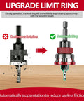 Image showing Upgrade Limit Ring feature of Top Shelf Countersink Drill Bit Set With Adjustable Depth Stop And Ball Bearing Guide.