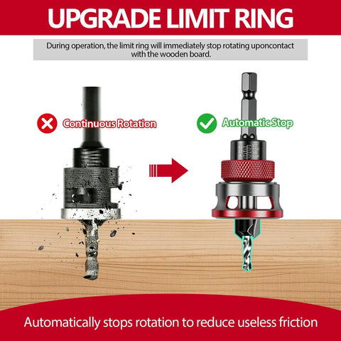 Image showing Upgrade Limit Ring feature of Top Shelf Countersink Drill Bit Set With Adjustable Depth Stop And Ball Bearing Guide.