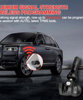 2 In 1 MaxiTPMS Tire Pressure Sensor 315MHz And 433MHz Press In OE Level Programmed With Rubber Valve Universal TPMS Sensor shown with car