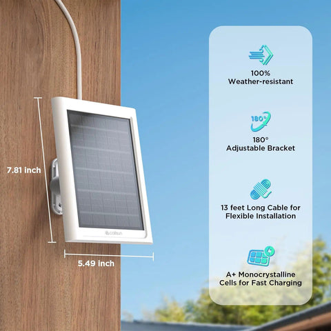 2 Pack Solar Panel Charger For Battery Cameras, IP68 Waterproof, 13ft Cable With USB-C Adapter, wall-mounted view