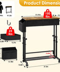 Rolling Height Adjustable Standing Desk On Wheels With Two Fabric Drawers And Storage Shelf Side Pocket And Hook Portable Laptop Table For Home Office Or Small Spaces 31.4 In By 15.7 In Rustic Brown, showing dimensions and weight capacity.