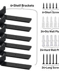 Heavy Duty L Shaped Shelf Brackets Set Premium Solid Steel 0.2 Inch Thick Black Rustic Wall Mount Shelving Supports For 6 Inch Floating Shelves 6 Pack Industrial Hardware with screws and wall plugs