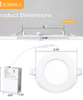EOSMILE 3 Inch White LED Recessed Lighting with Night Light, 6 Pack product dimensions diagram with measurements